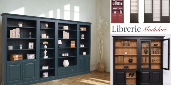 Libreria country componibile in legno massello